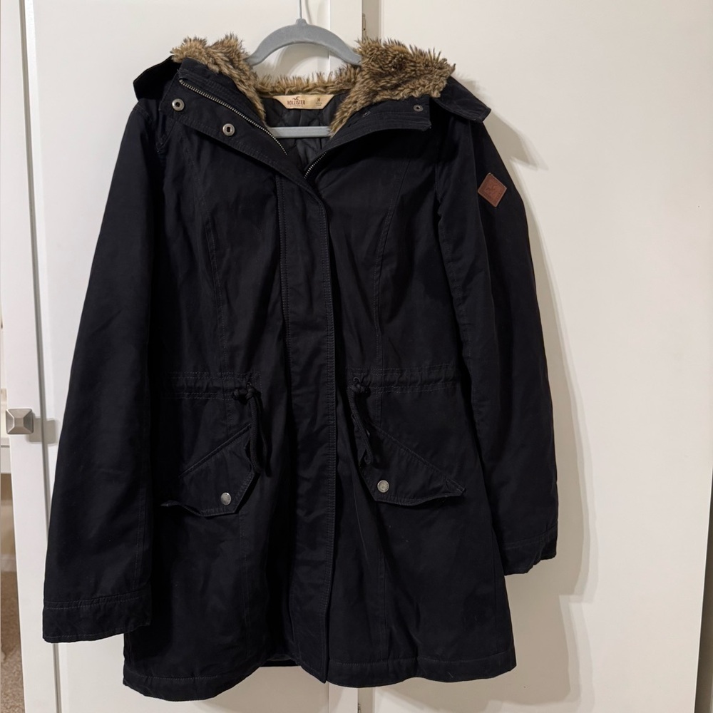 Hollister Women’s Black Parka Coat with Faux Fur Hood